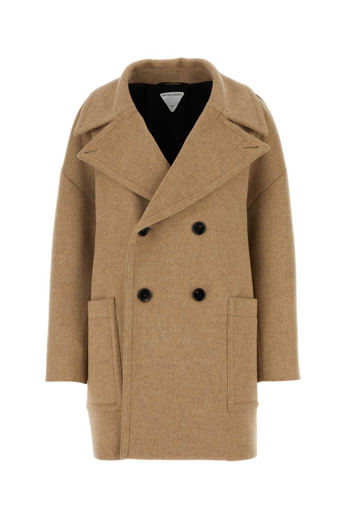 Bottega Veneta Beige Double Breasted Over Coat In Brown