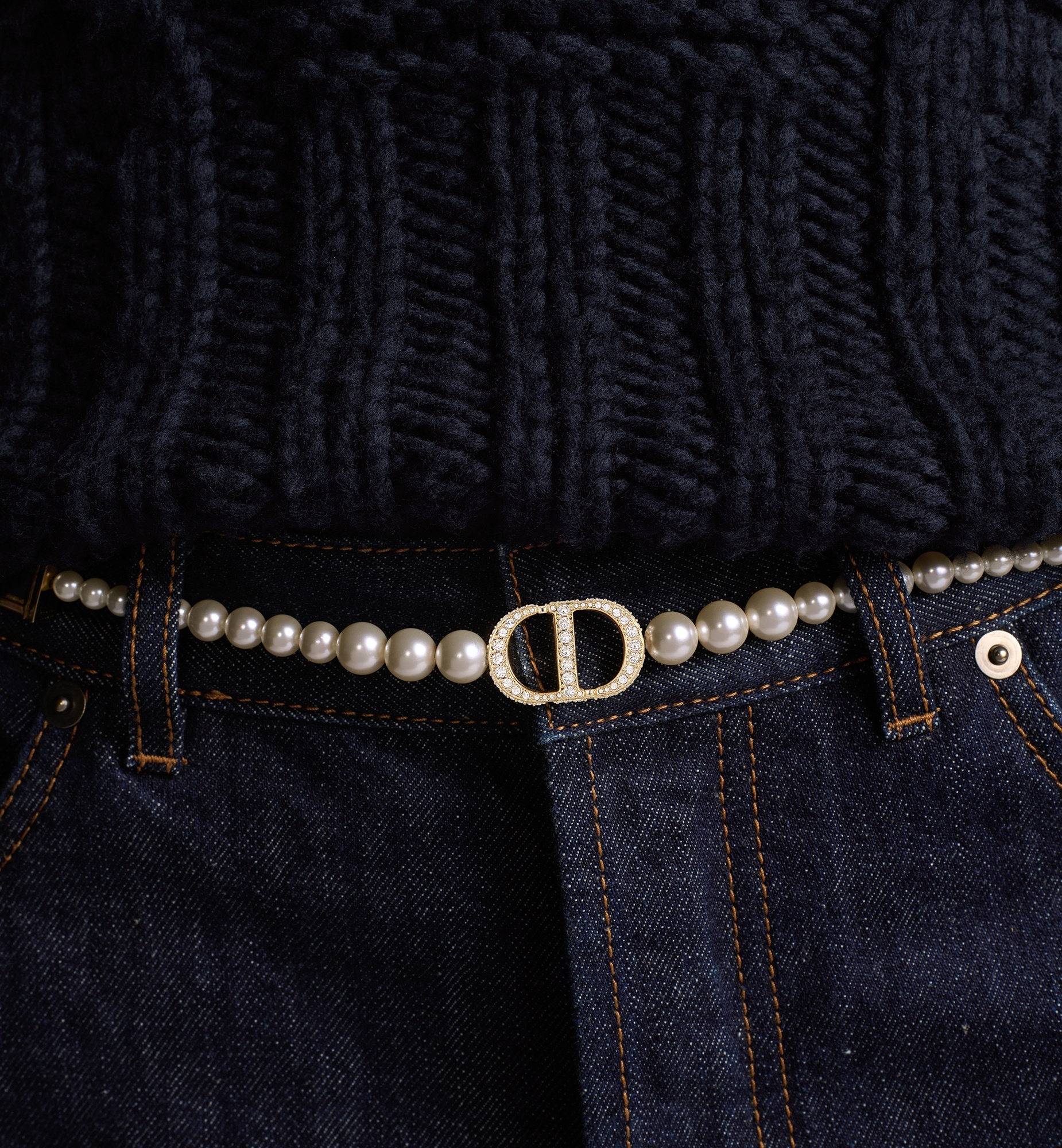 Shop Dior 30 Montaigne Pearls Belt In Black