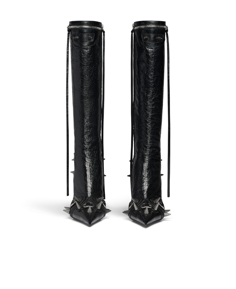 Balenciaga Cagole Leather Pointy-toe Boots In Black