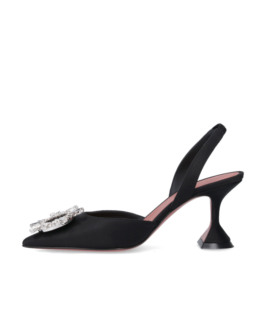 Amina Muaddi 70mm Begum Satin Slingbacks In Black