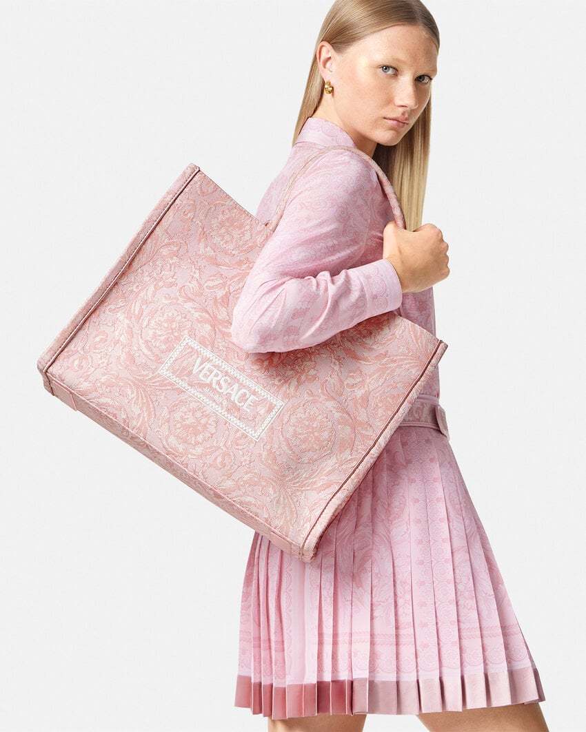 Versace Athena Barocco Jacquard Large Tote Bag In Pink