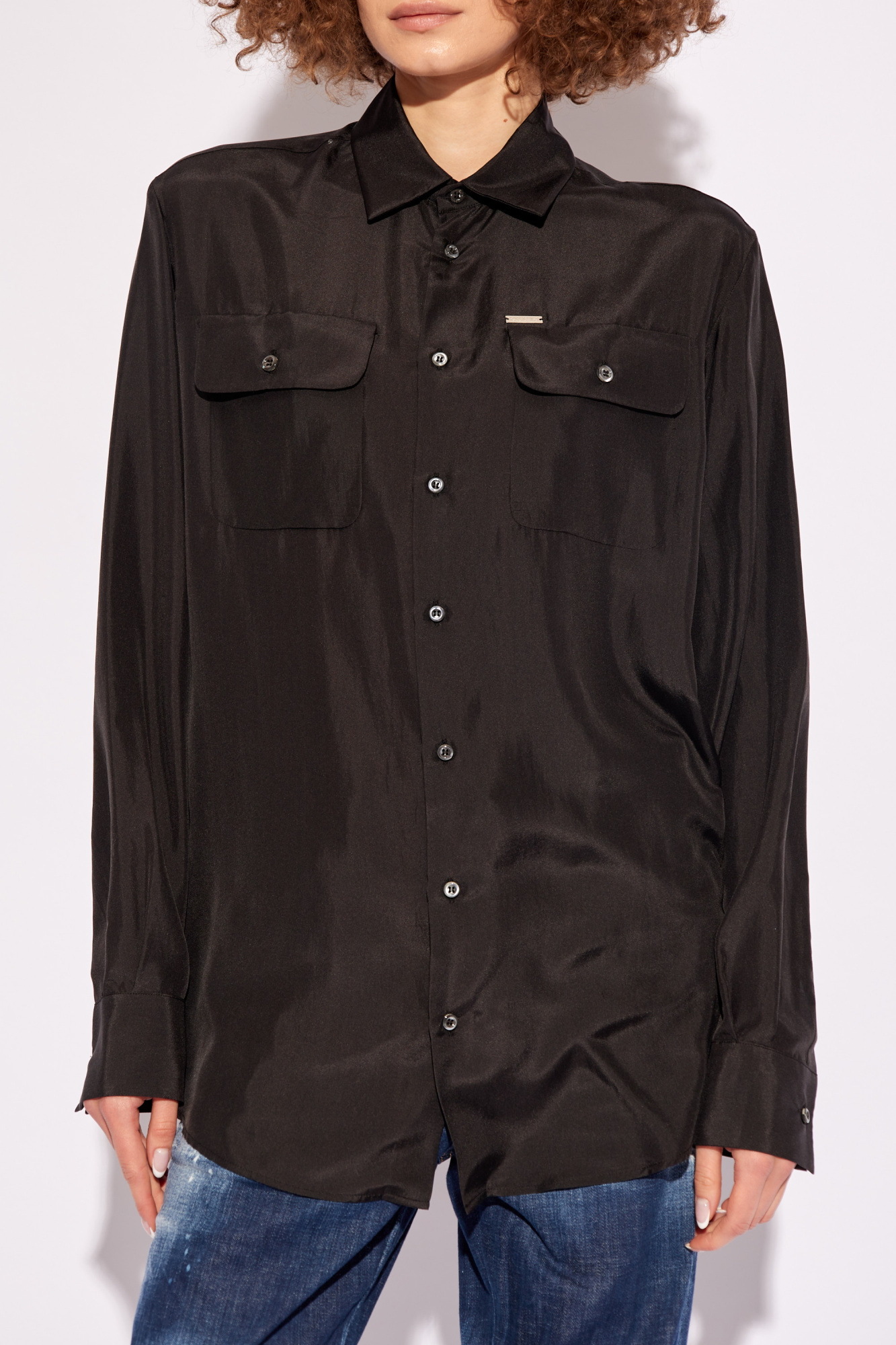 Dsquared2 Silk Button Up Shirt In Black