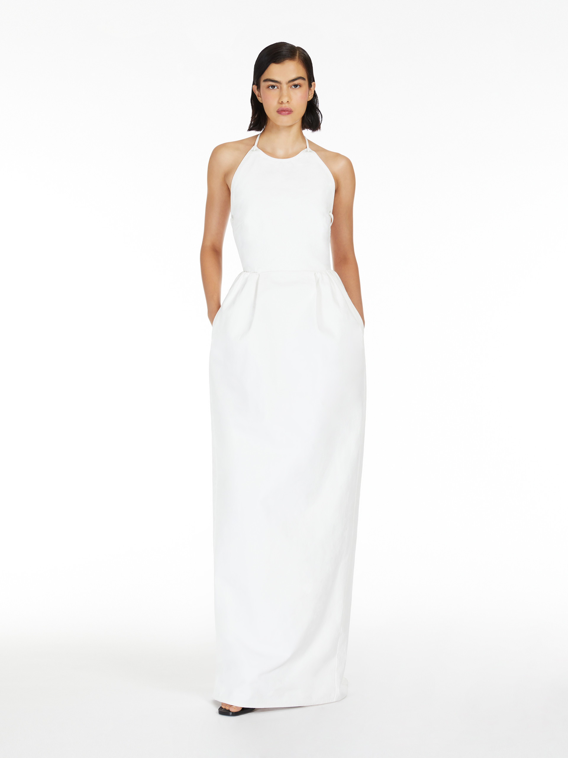 Max Mara Europa Open-back Pleated Cotton-canvas Maxi Dress In White