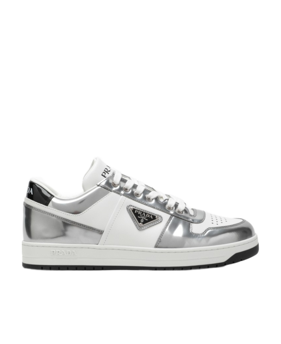 Prada Men's Downtown Leather Low-top Sneakers In White