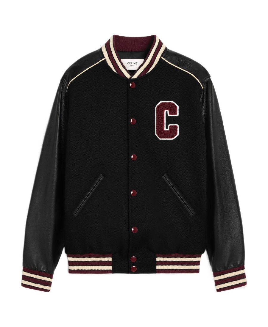 Celine Varsity Collegiate Bomber Jacket In Black