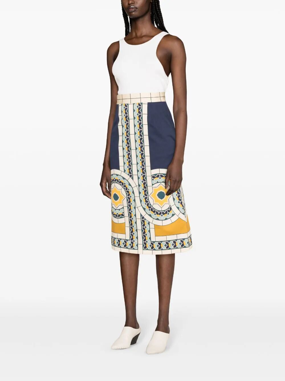 La Doublej Geometric Pattern Medium-length Skirt In Multicolor