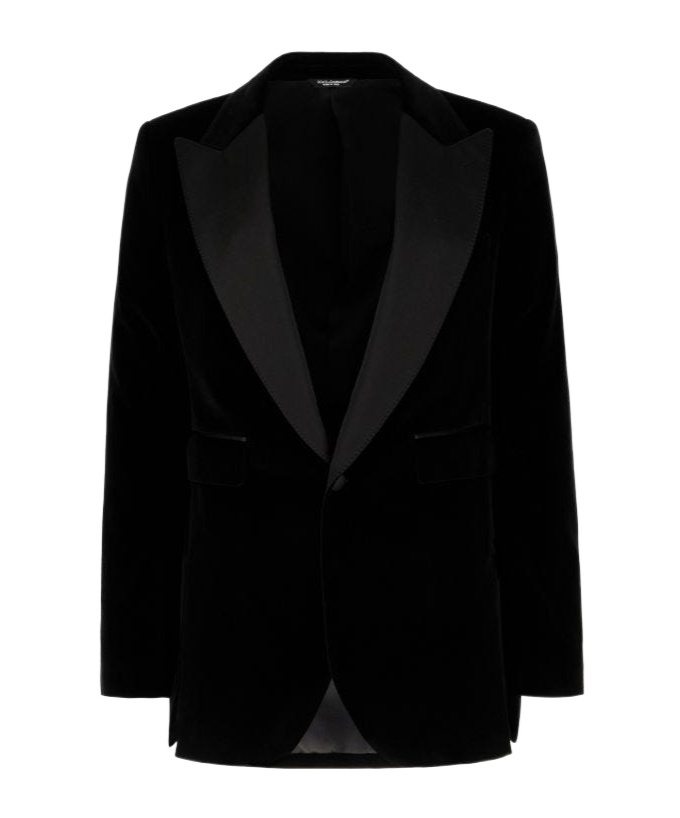 Dolce & Gabbana Peak Lapel Tuxedo Velvet Jacket With Padded Shoulders In Black