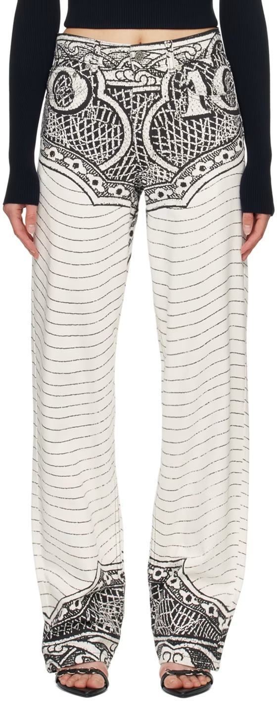 Jean Paul Gaultier Black & White 'the Cartouche' Jeans In White