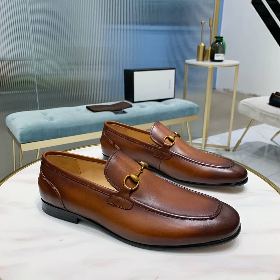 Gucci Men Jordaan Leather Loafers In Brown