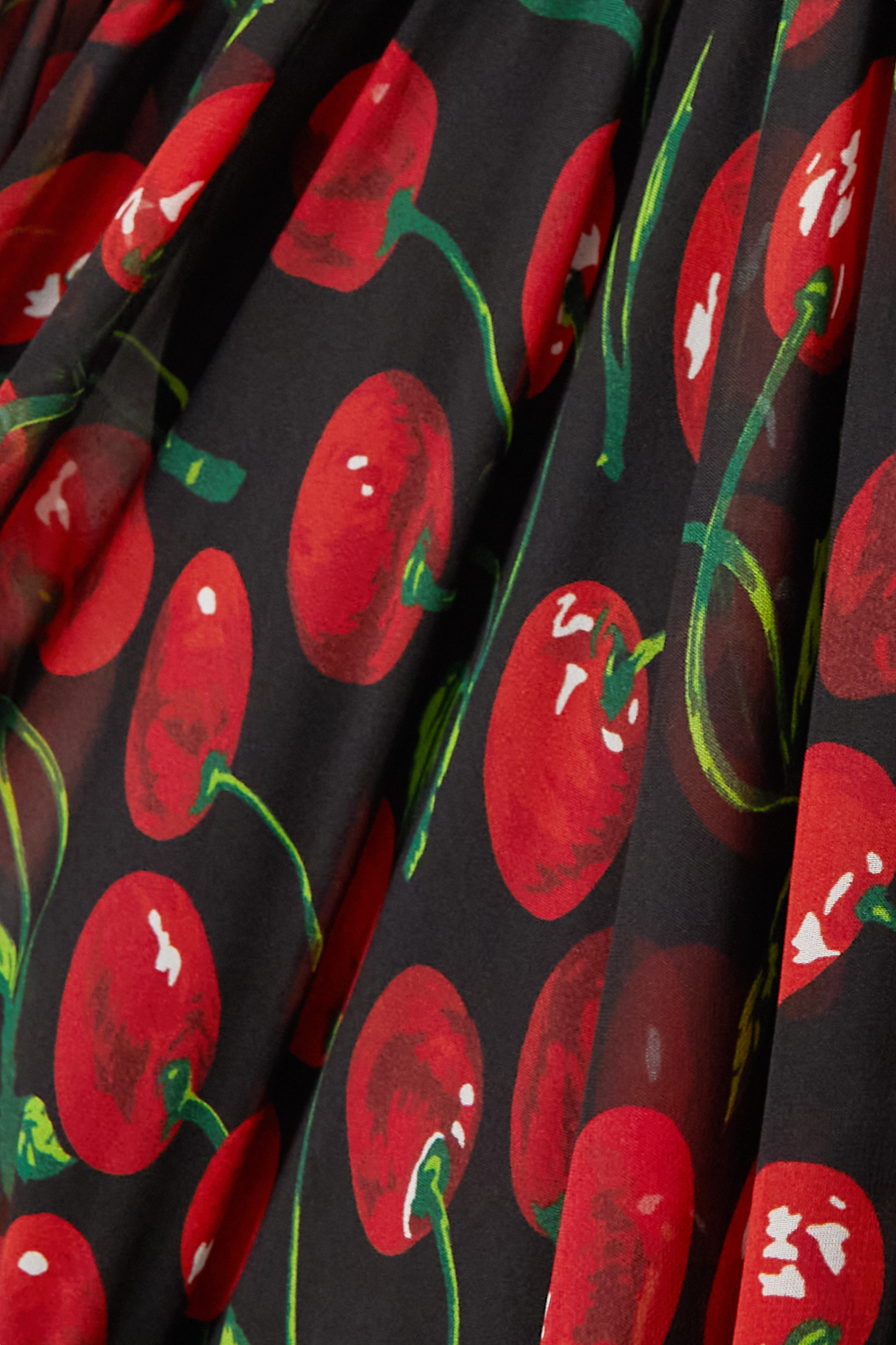 Dolce & Gabbana Long Cherry-print Chiffon Dress In Black