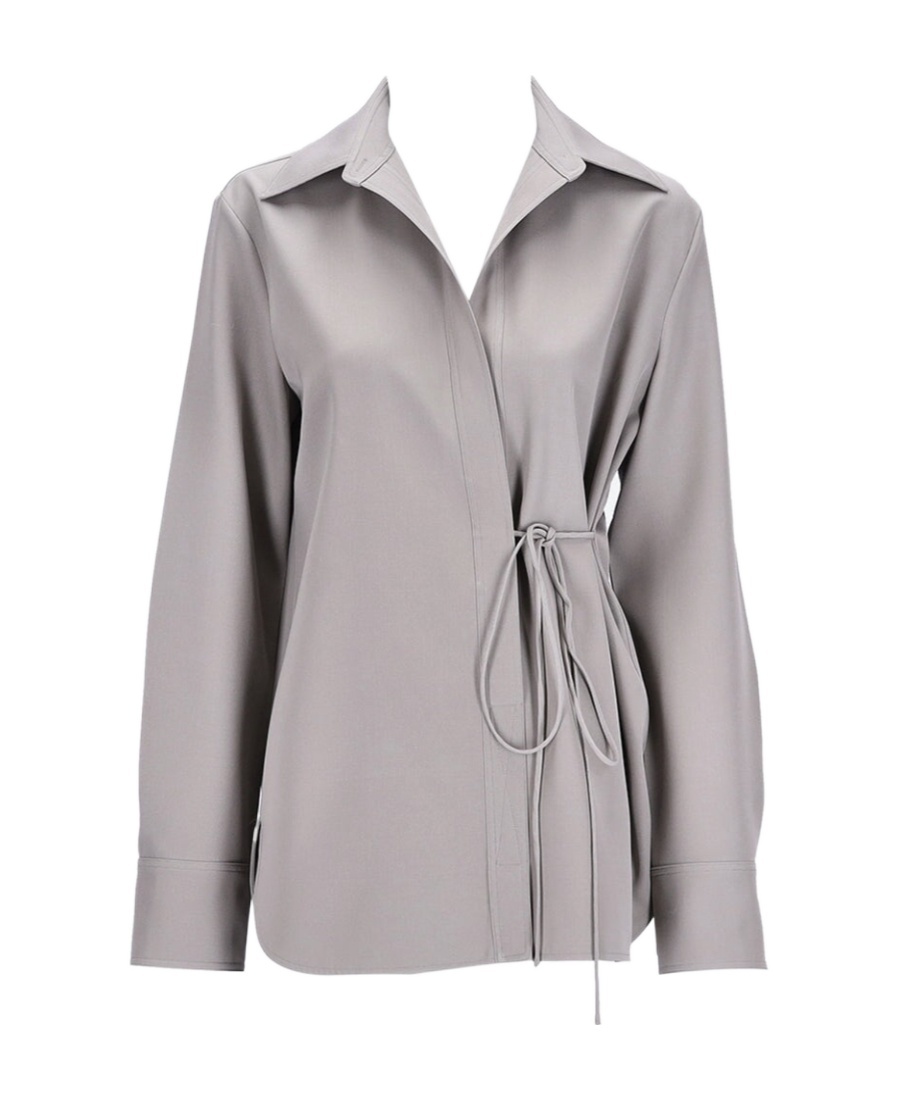 Jil Sander Self-tie Wool Shirt In Gray
