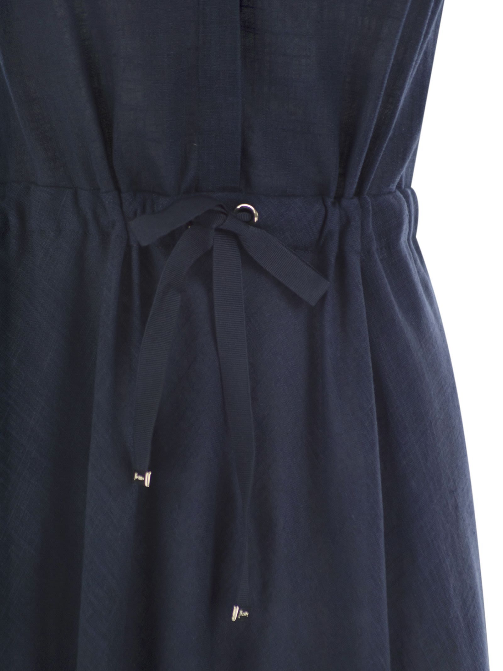 Herno Drawstring Waist Sleeveless Maxi Shirt Dress In Blue