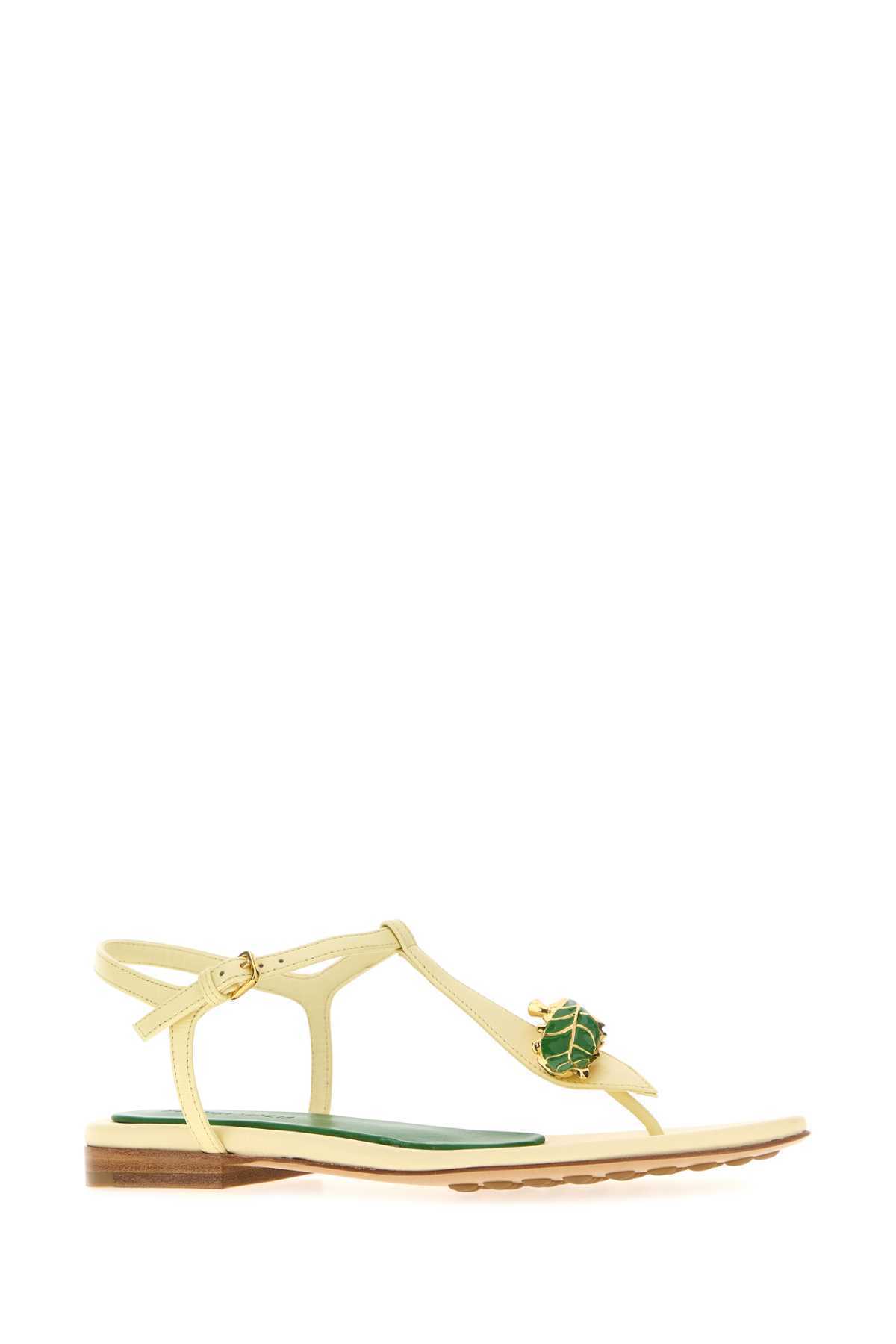 Bottega Veneta Pastel Yellow Leather Rana Flora Sandals In Multi