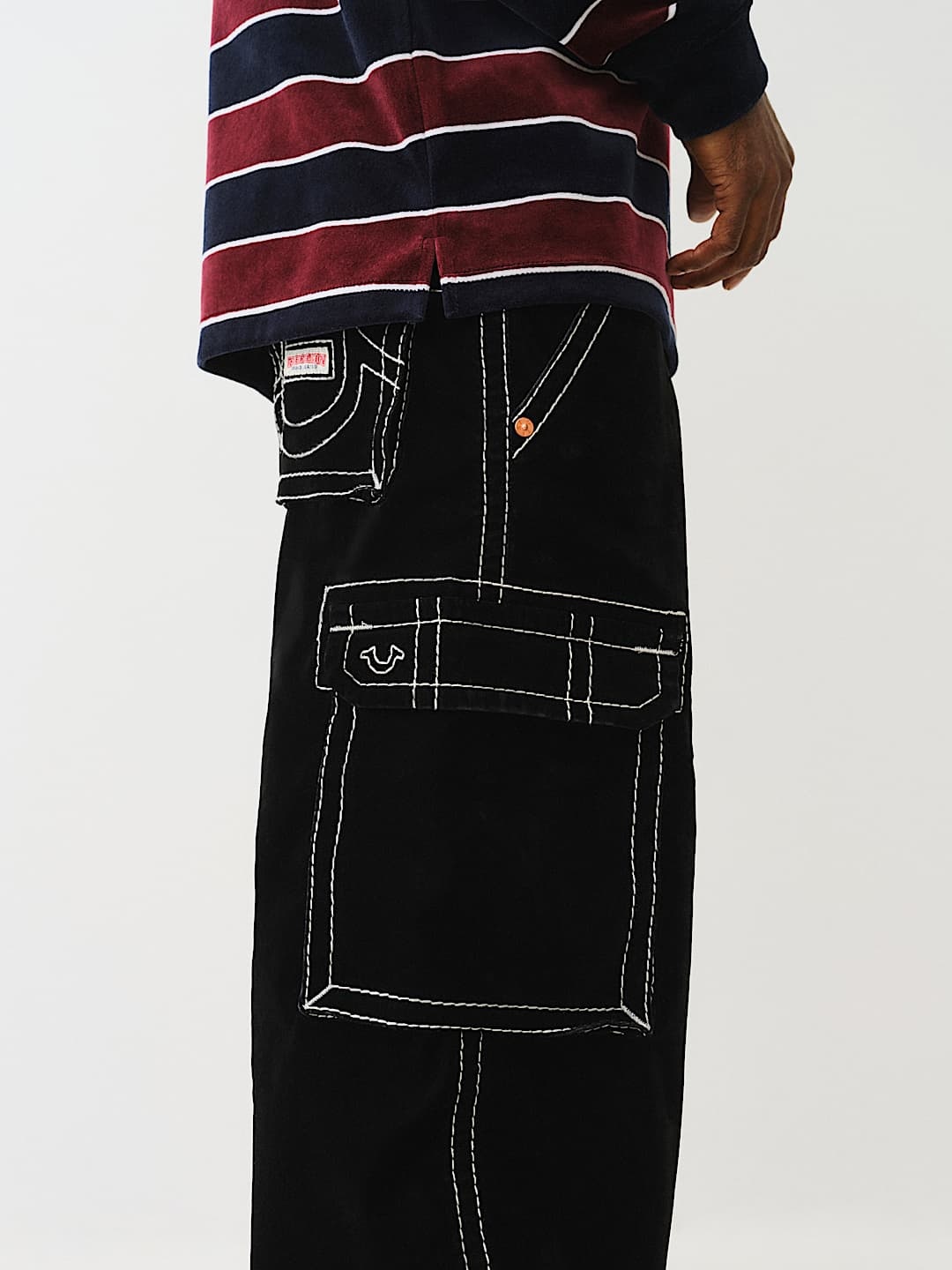True Religion Embroidered Cotton Cargo Trousers In Black