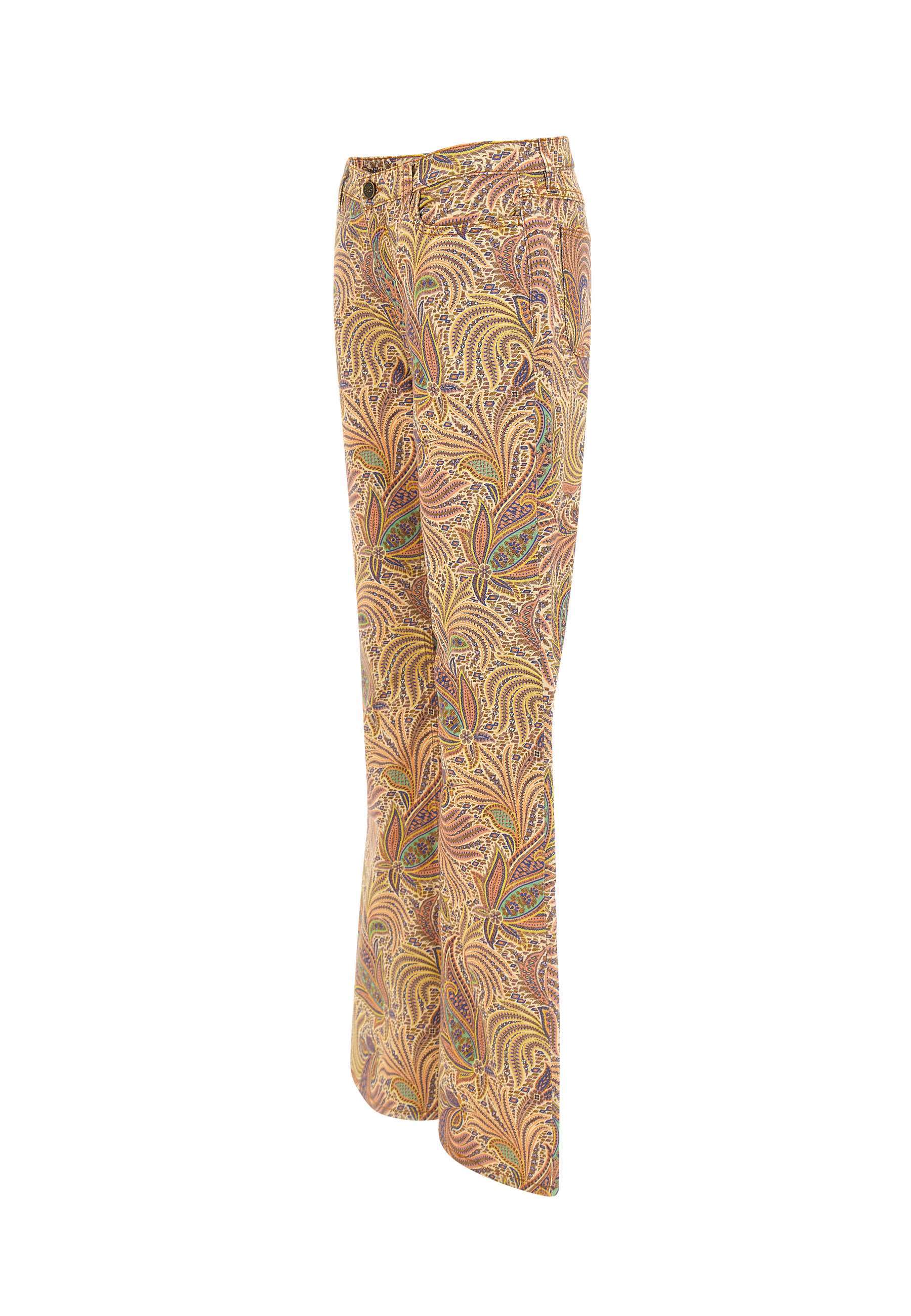 Etro Wide Leg Cotton Trousers With Paisley Pattern In Nude