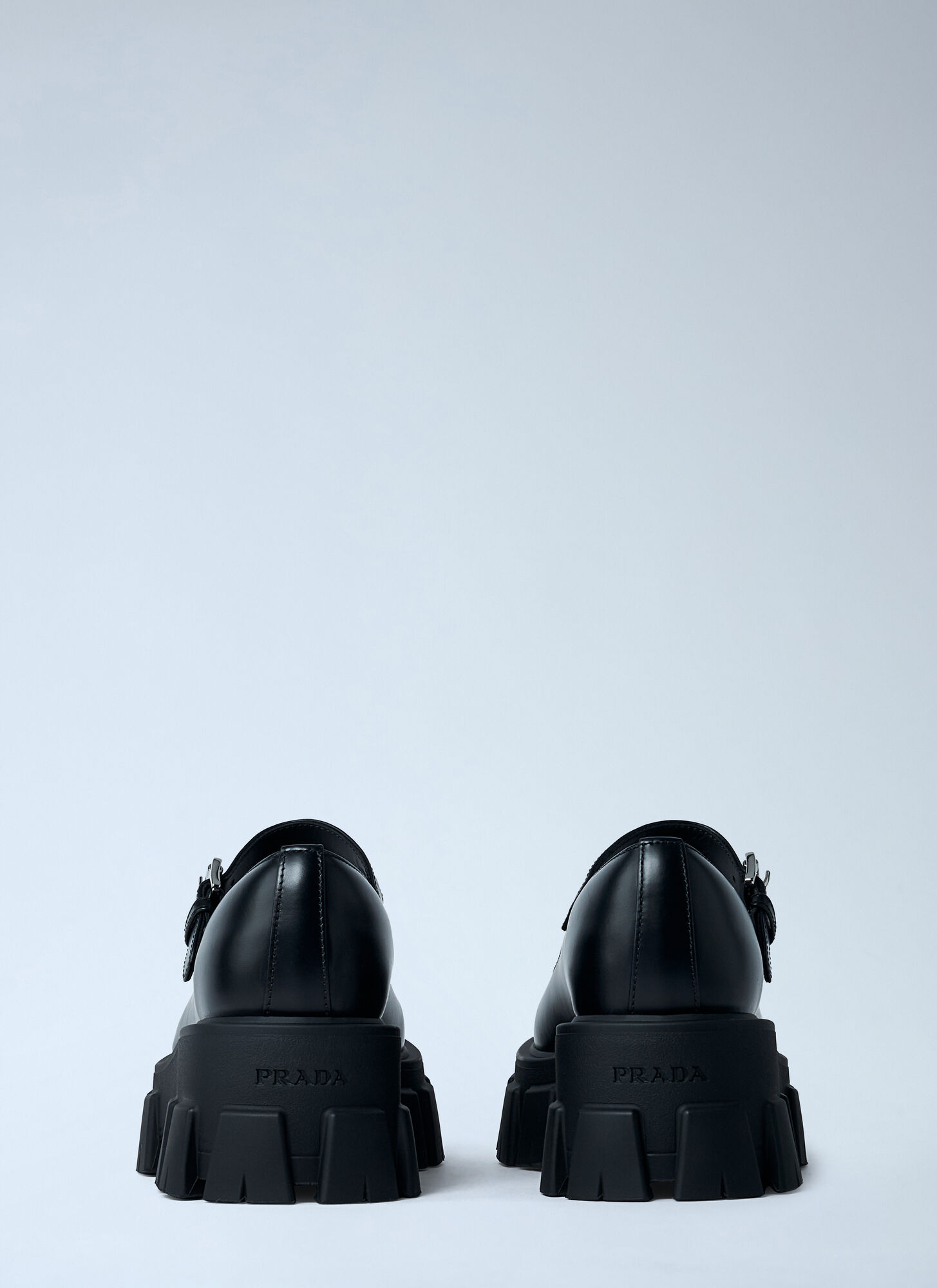Prada Leather Logo Plaque Platform Flats In Blue