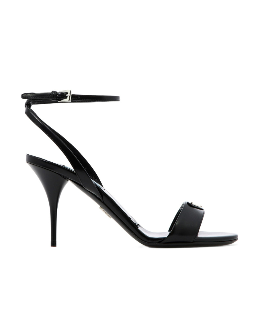 Prada Logo High-heeled Sandals In Black