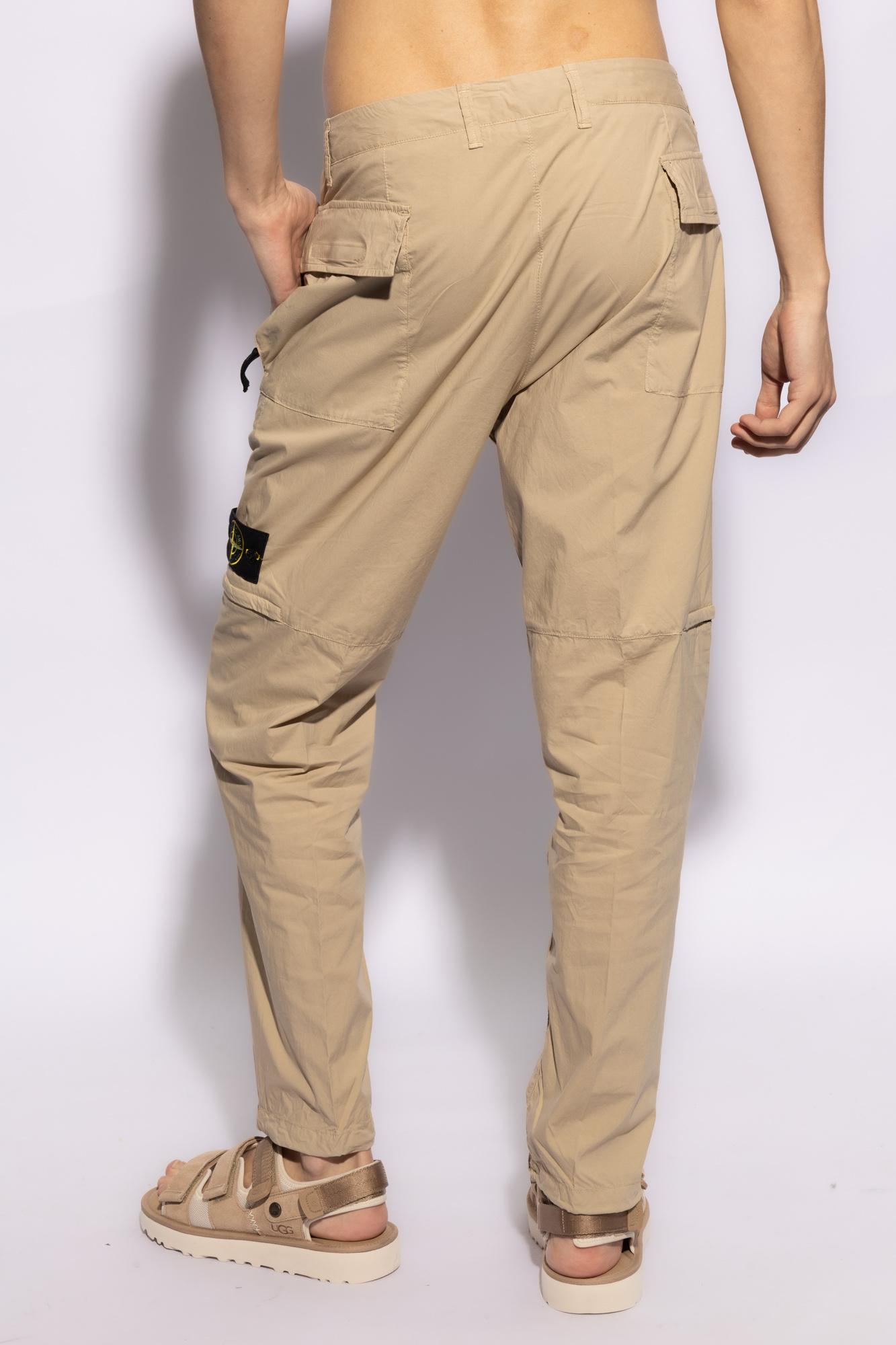 Stone Island Compass-badge Tapered Trousers In Nude