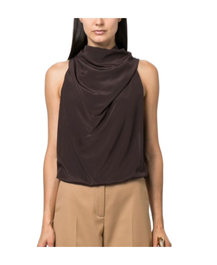 Lanvin Draped Sleeveless Silk Top In Black