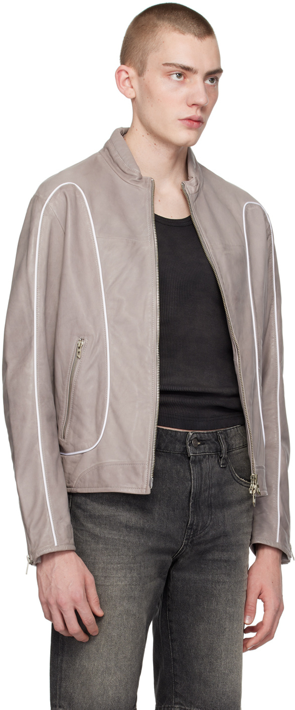 Diesel Leather Biker Jacket In Gray