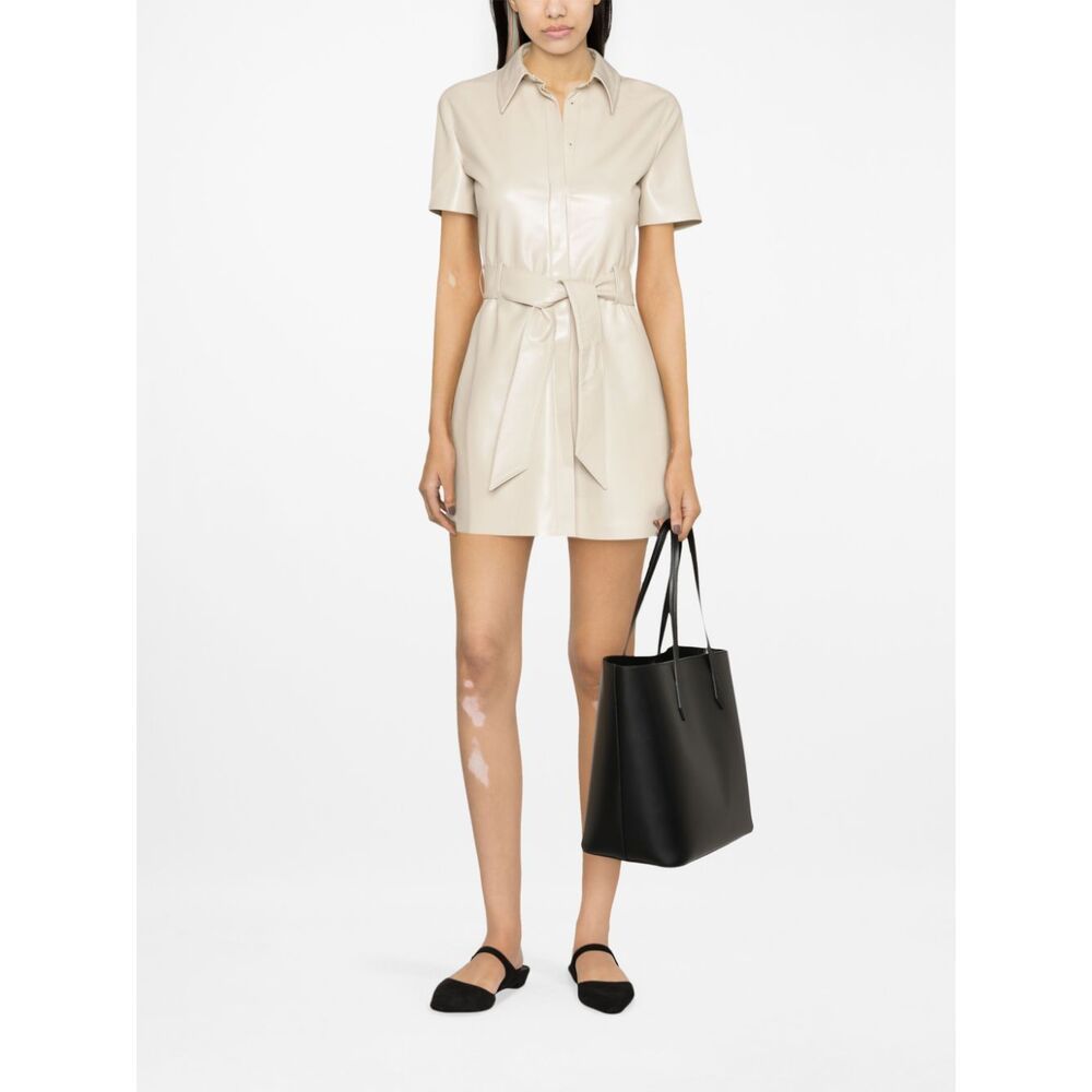 Nanushka Taupe Halli Shirt Vegan Leather Dress In White