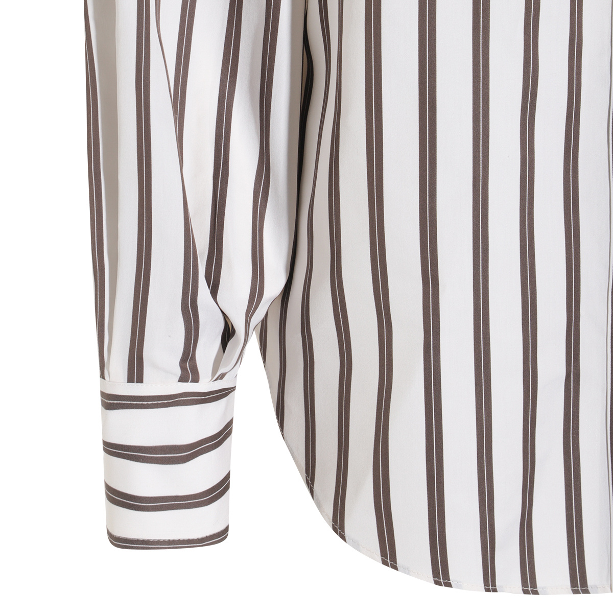 Brunello Cucinelli White Shirt With Floral Embroidery On The Front And All-over Striped Motif In White