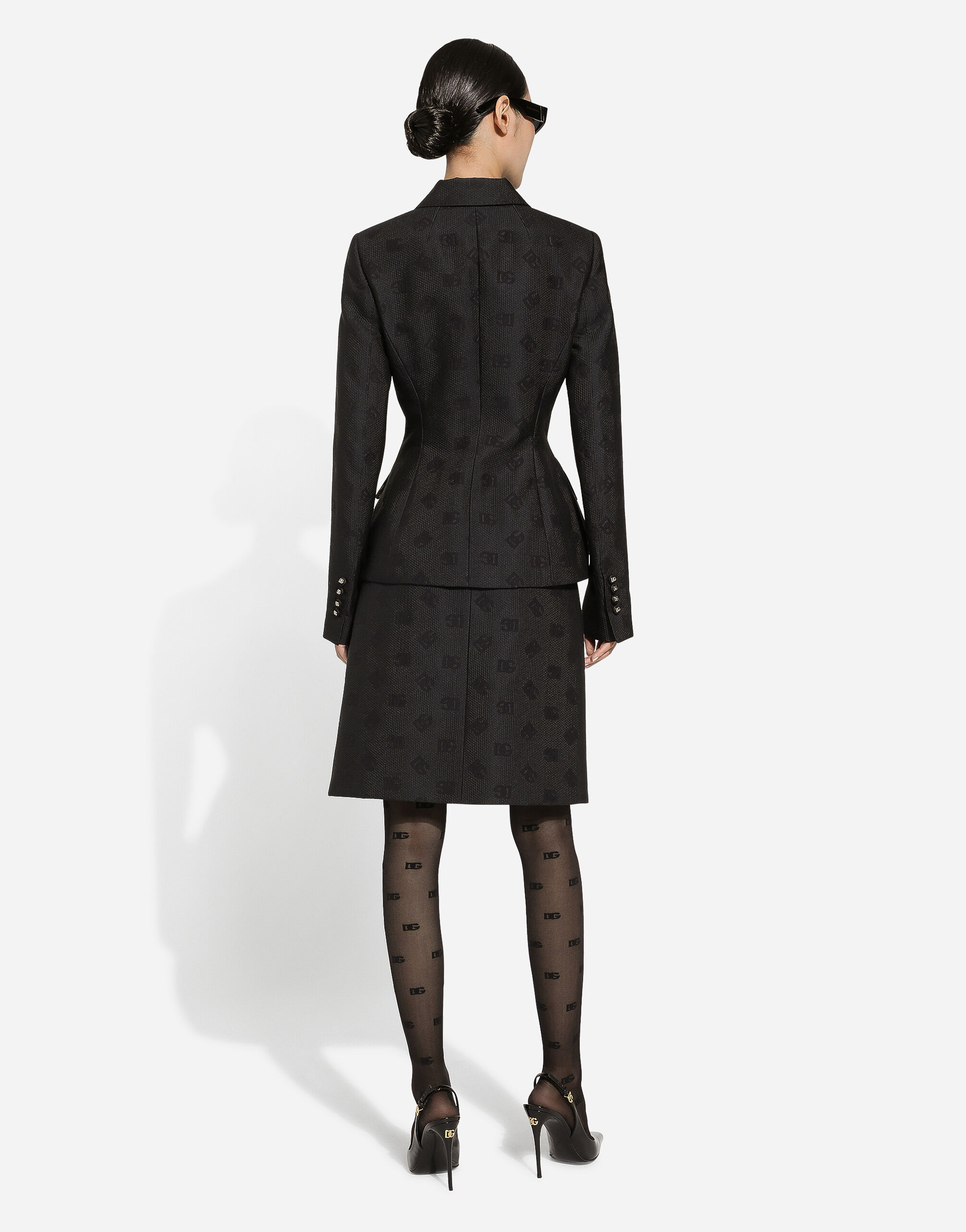 Dolce & Gabbana Quilted Jacquard Midi Skirt With Dg Logo In Black