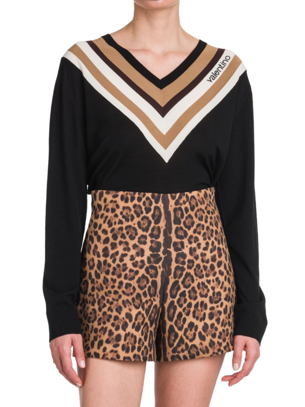 Valentino Chevron Stripe-print Jumper In Black
