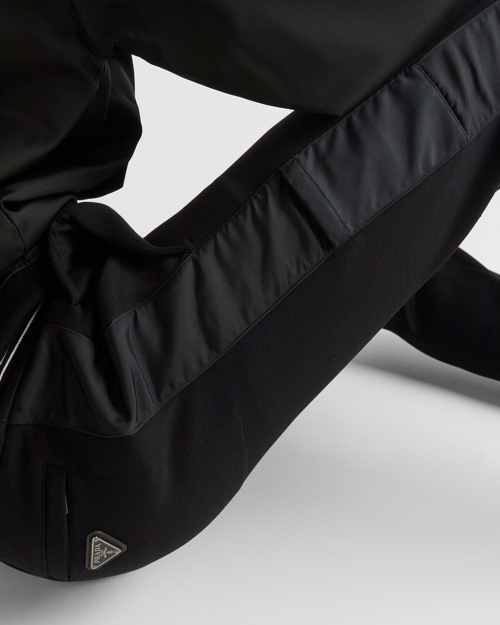 Prada Mens Black Contrast-trim Tapered-leg Cotton And Nylon Jogging Bottoms In Black