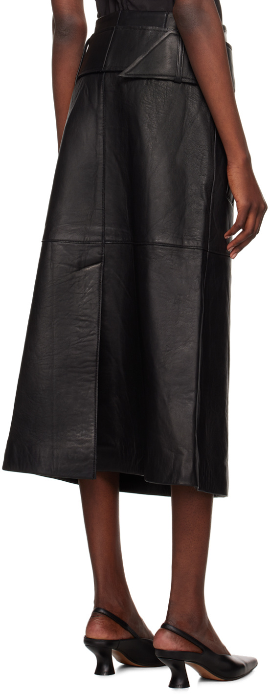 Remain Birger Christensen Black Bonded Leather Midi Skirt In Black