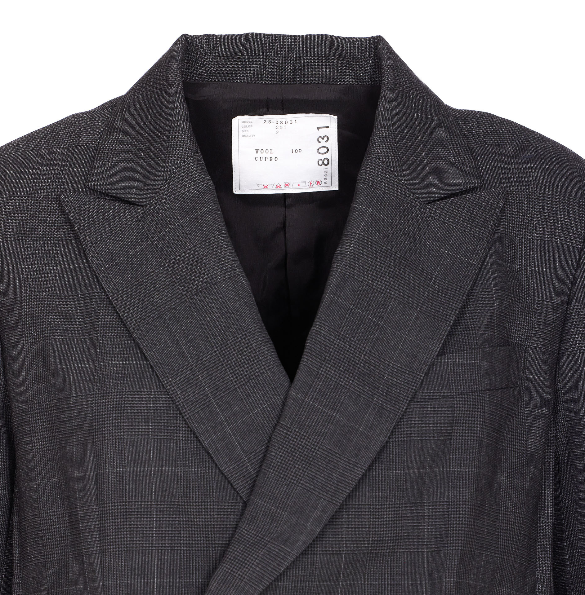 Sacai Womens Gray Glen-check Pleated Wool Blazer In Black