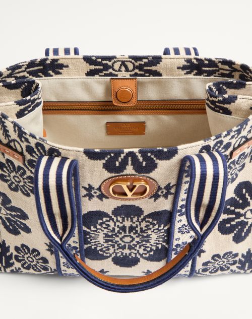 Valentino Antibes Large Leather-trimmed Floral-jacquard Tote In Multicolor