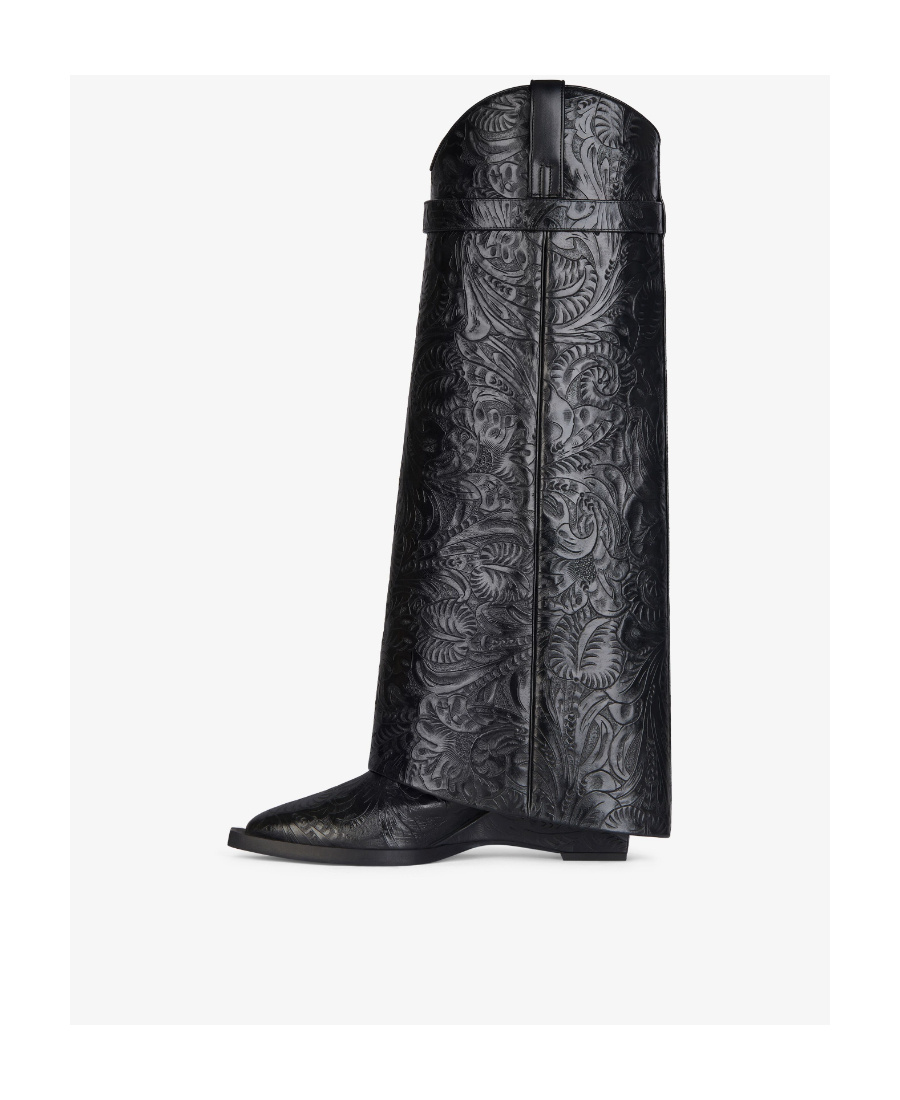 Givenchy Shark Lock Leather Knee-high Cowboy Boot In Black