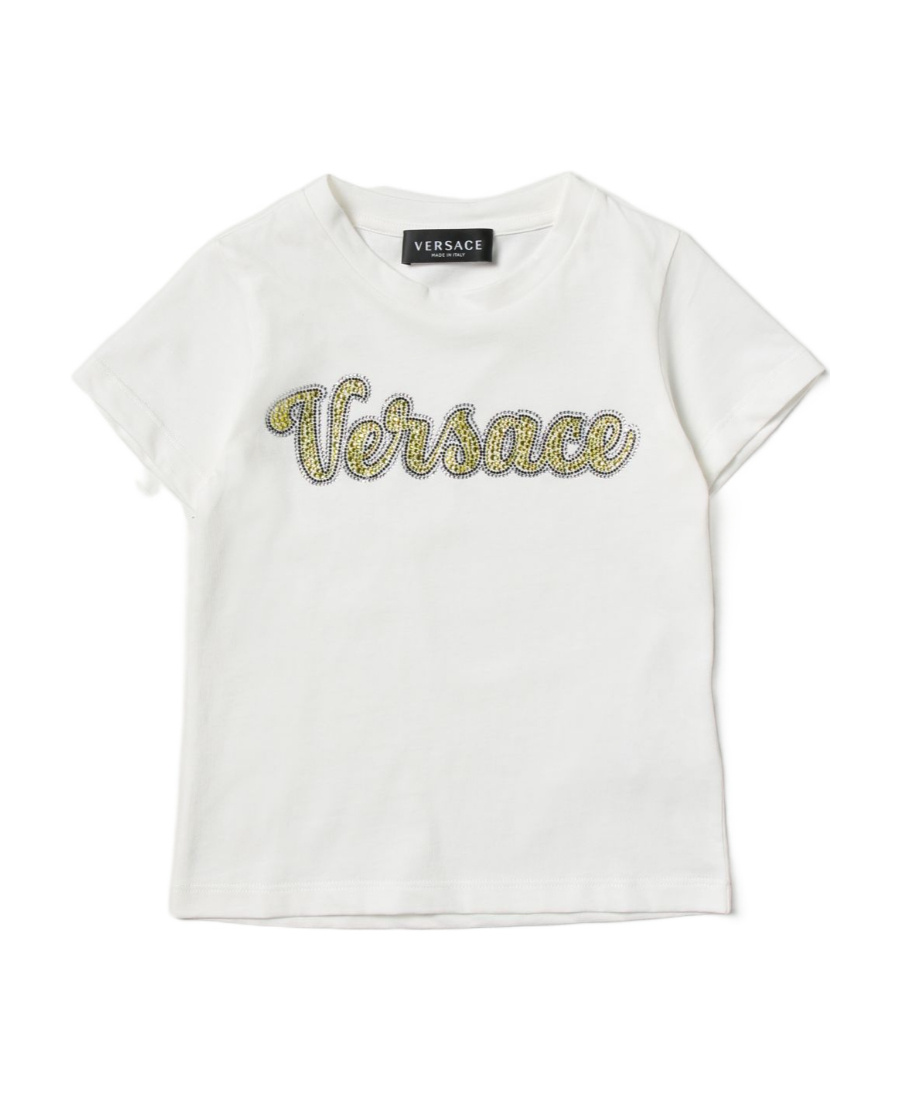 Versace Crystal-embellished Logo T-shirt In White