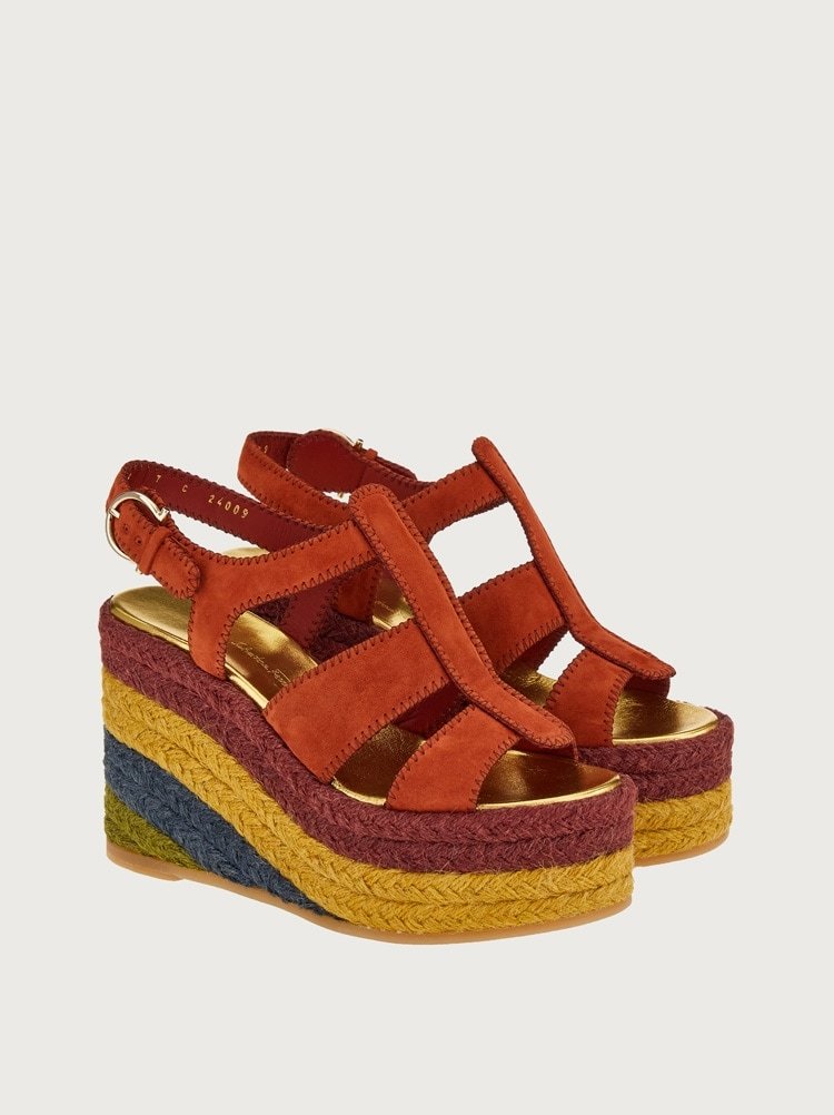 Ferragamo Strappy Wedge Heel Espadrilles In Brown
