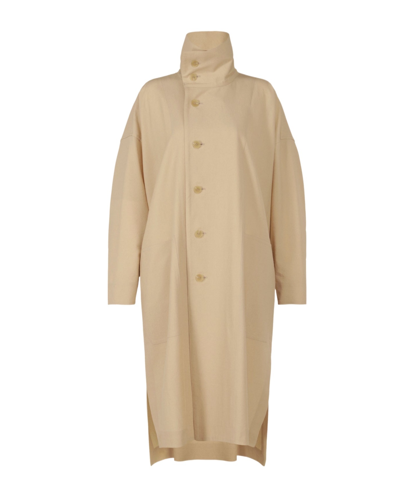 Issey Miyake Long-sleeved Wool Coat In Nude