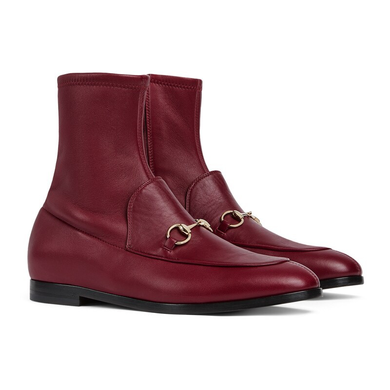 Gucci Rosso Ancora Leather Jordaan Ankle Boots Women In Burgundy