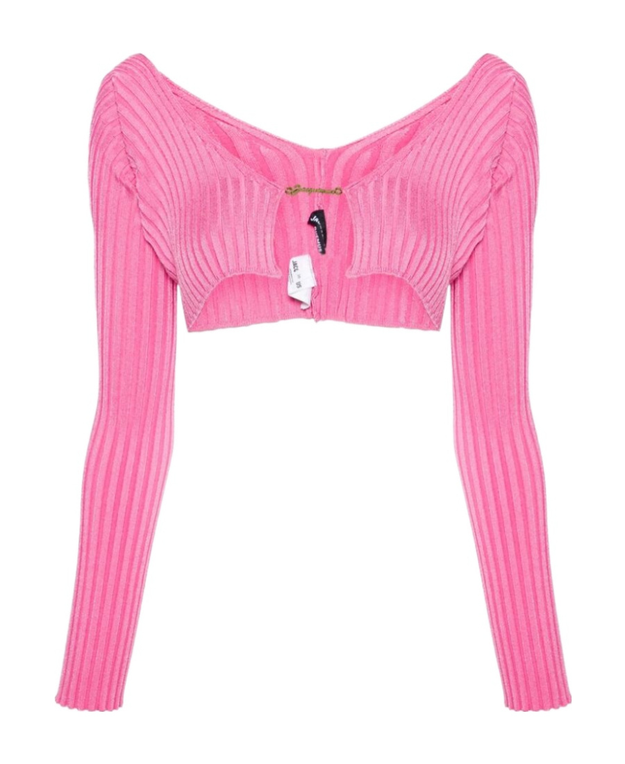 Jacquemus Logo Plaque Cropped Long-sleeve Top In Pink