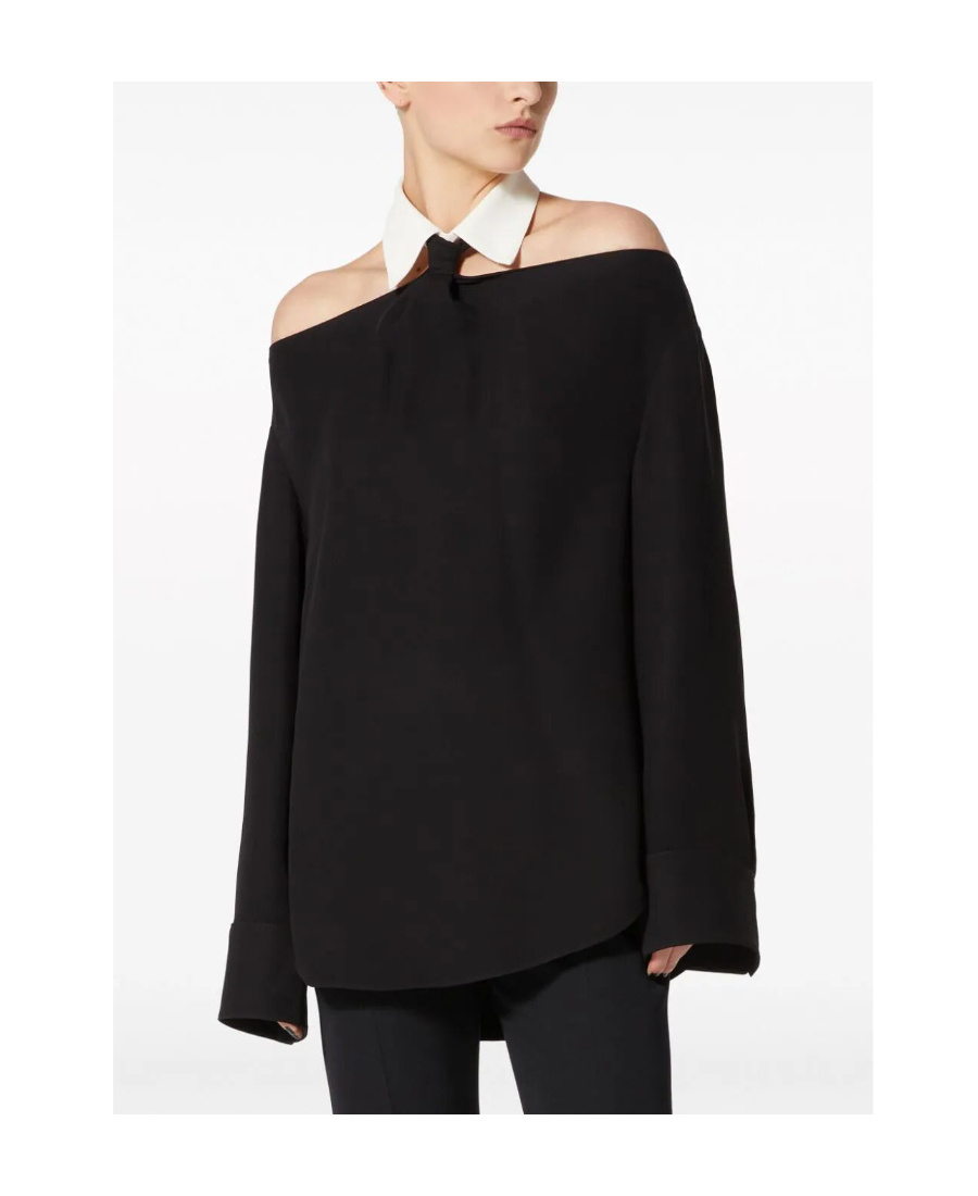 Valentino Contrast-collar Silk Blouse In Black