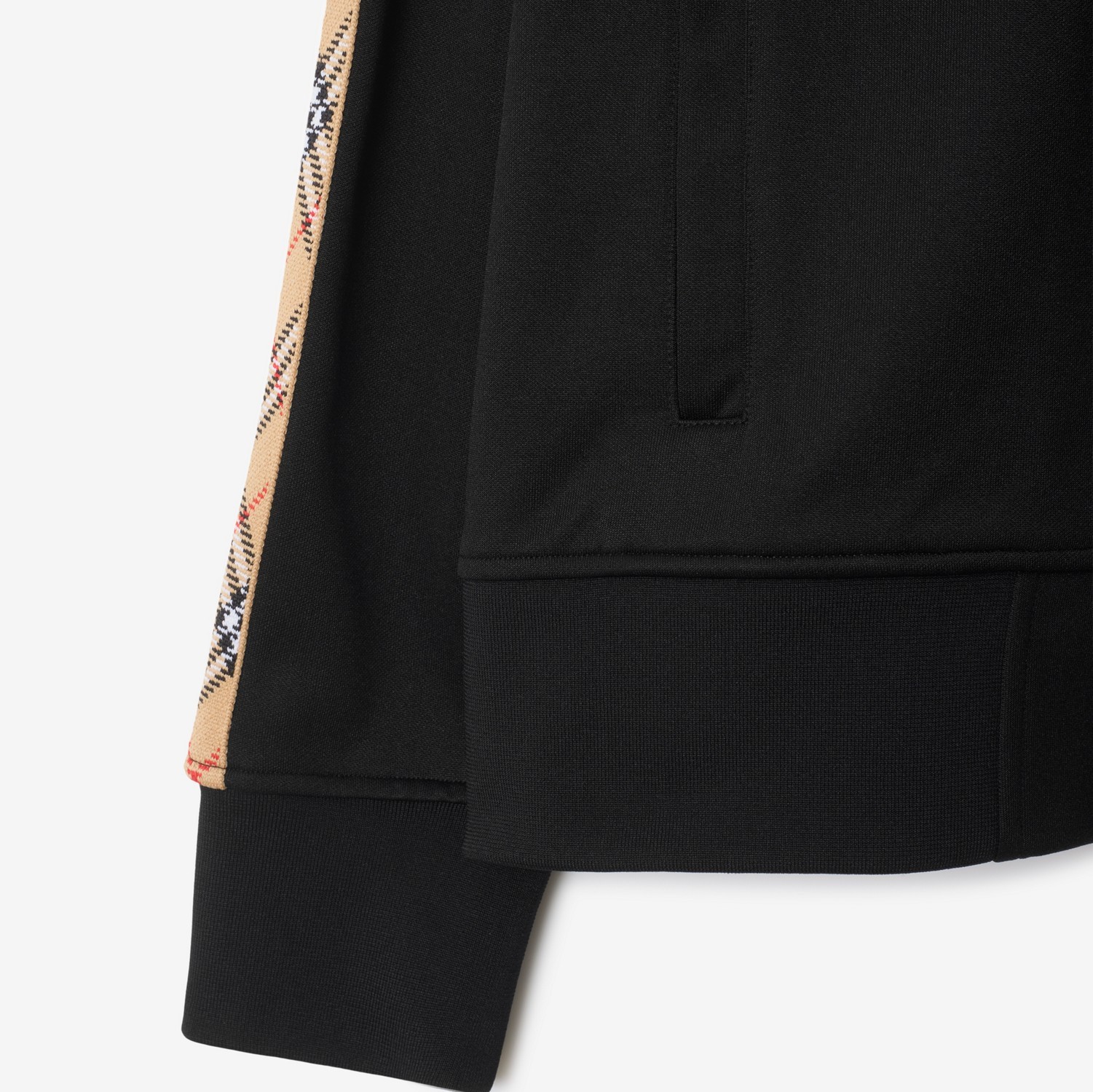 Burberry Checked Jacquard-trimmed Logo-embroidered Tech-jersey Track Jacket In Black