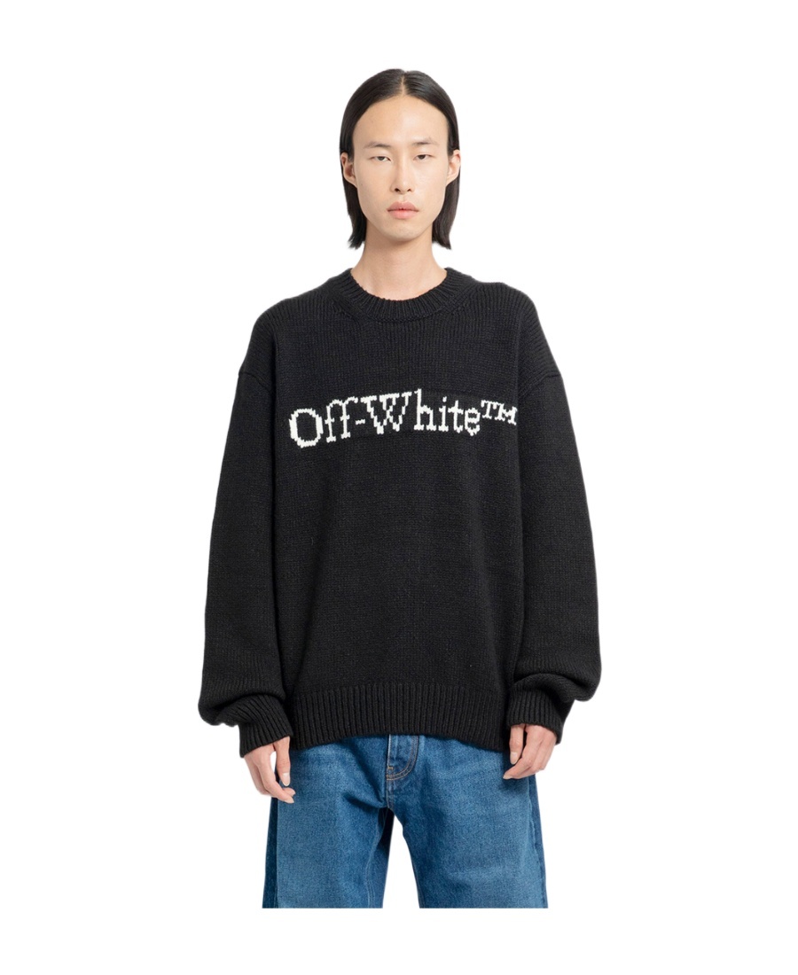 Shop Off-white Logo-intarsia Wool Jumper In Black