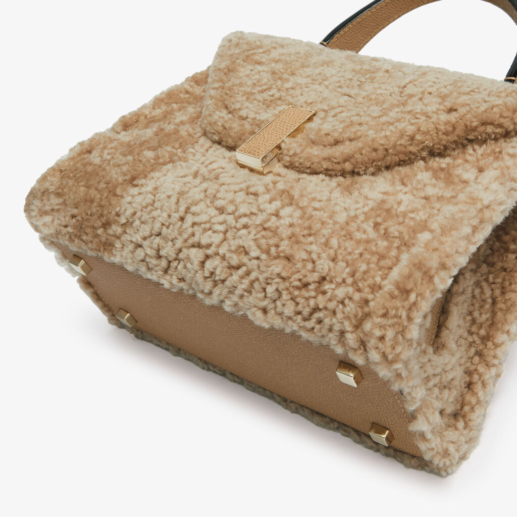 Valextra Shearling Cross Body Bag In Nude