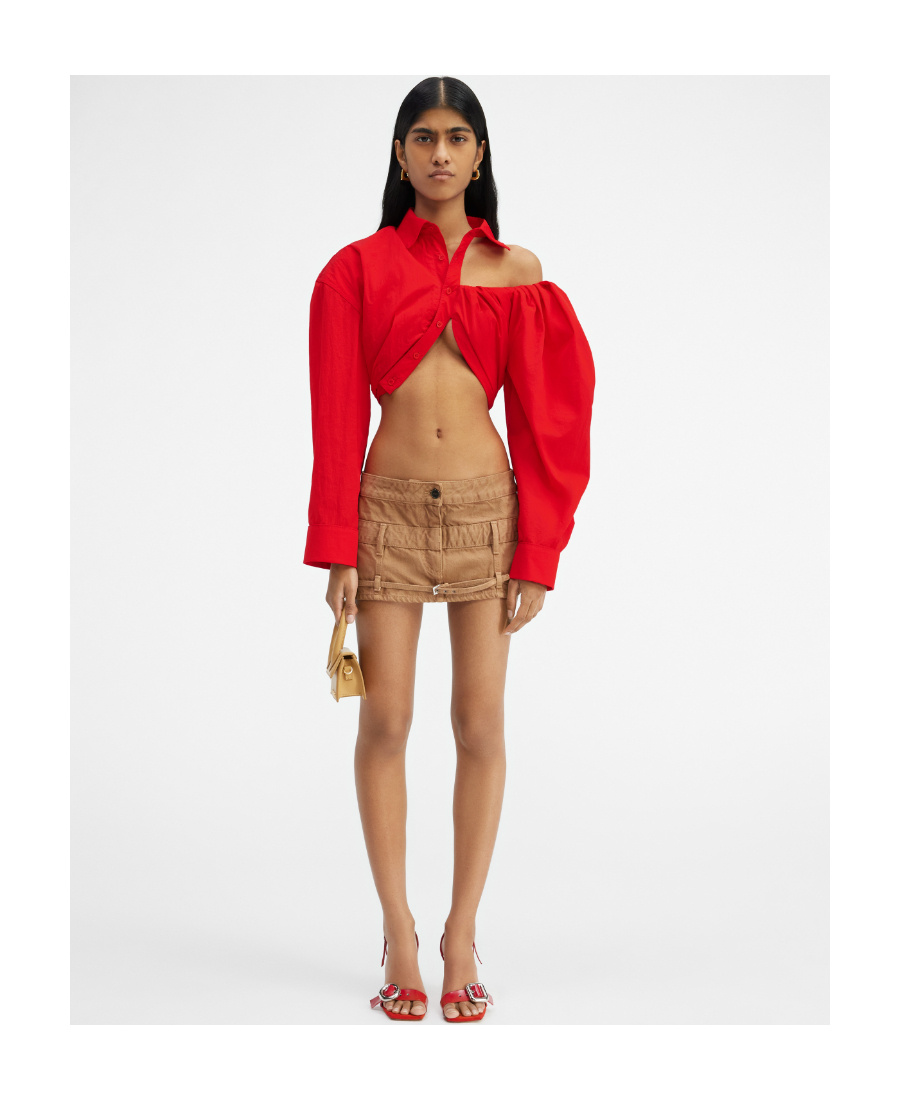 Jacquemus Asymmetric Cropped Shirt In Red