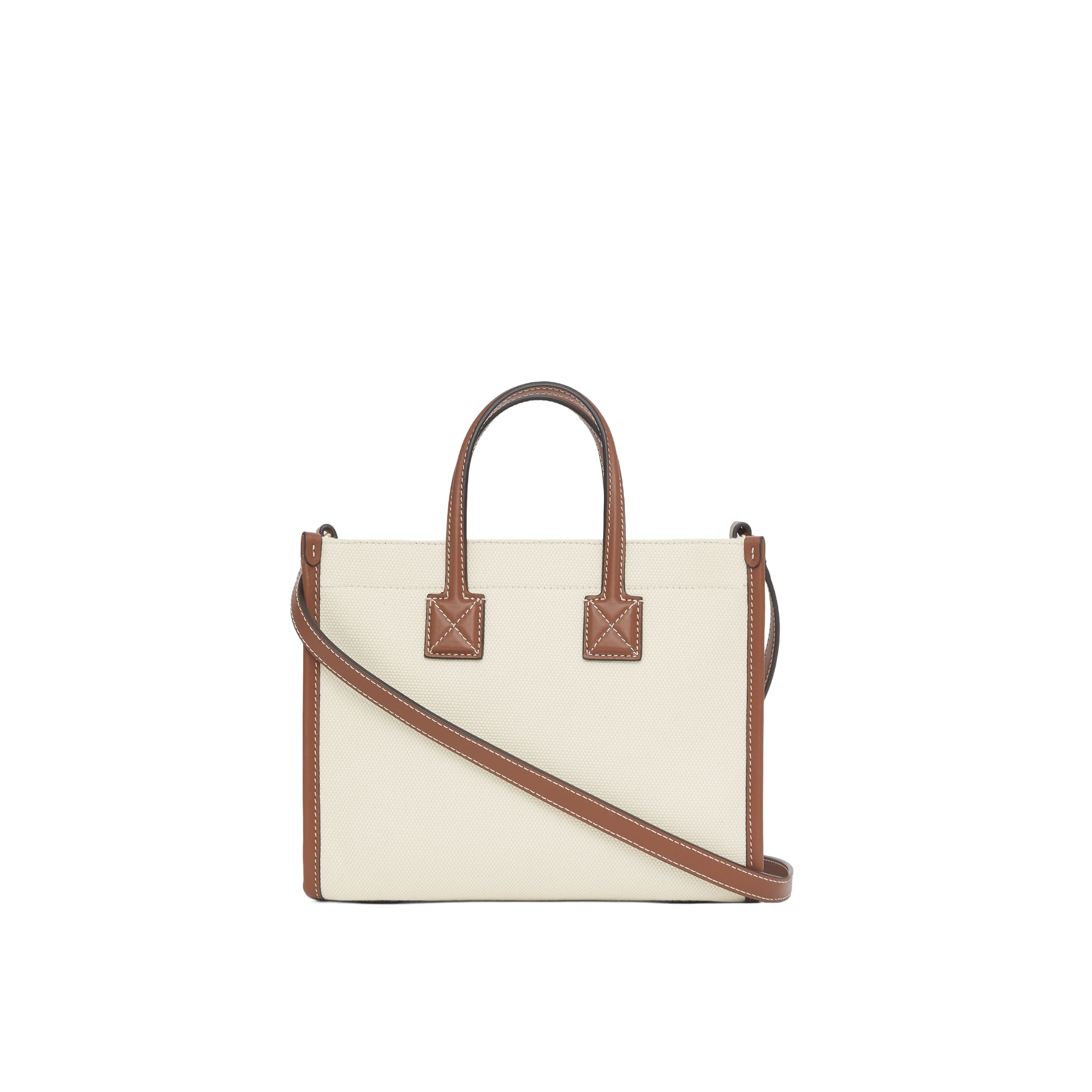 Burberry Frey Rectangular Cotton Shoulder Bag With Leather Trim In Nude