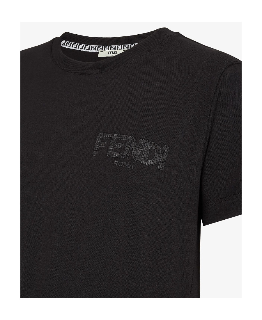 Shop Fendi Cutwork Logo T-shirt In Black