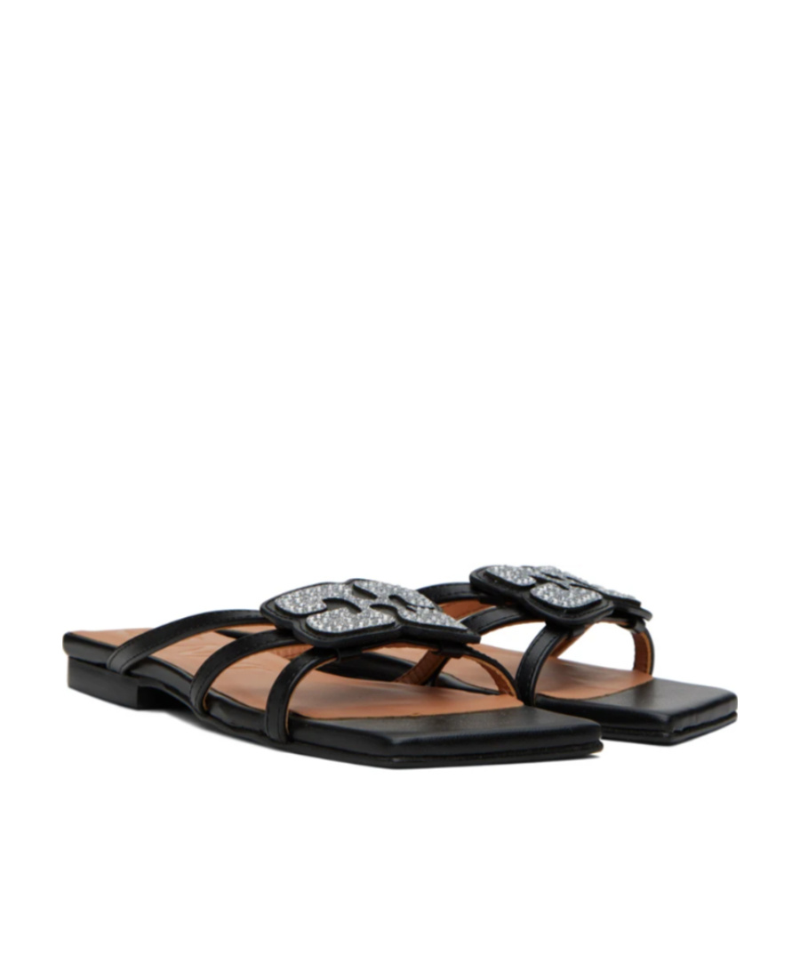 Ganni Butterfly Diamond Flat Sandals In Black