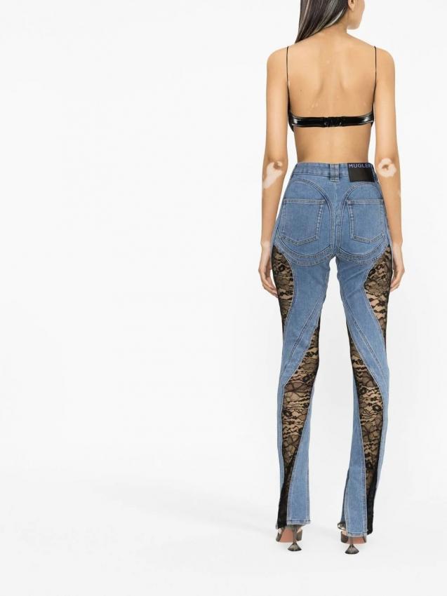Mugler Lace-panel Skinny Jeans In Blue