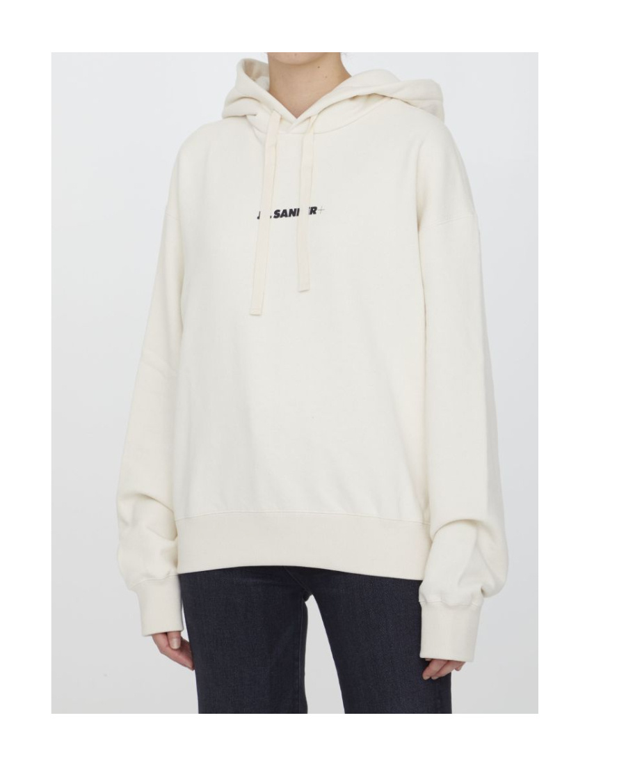Jil Sander Logo Printed Drawstring Hoodie In Nude