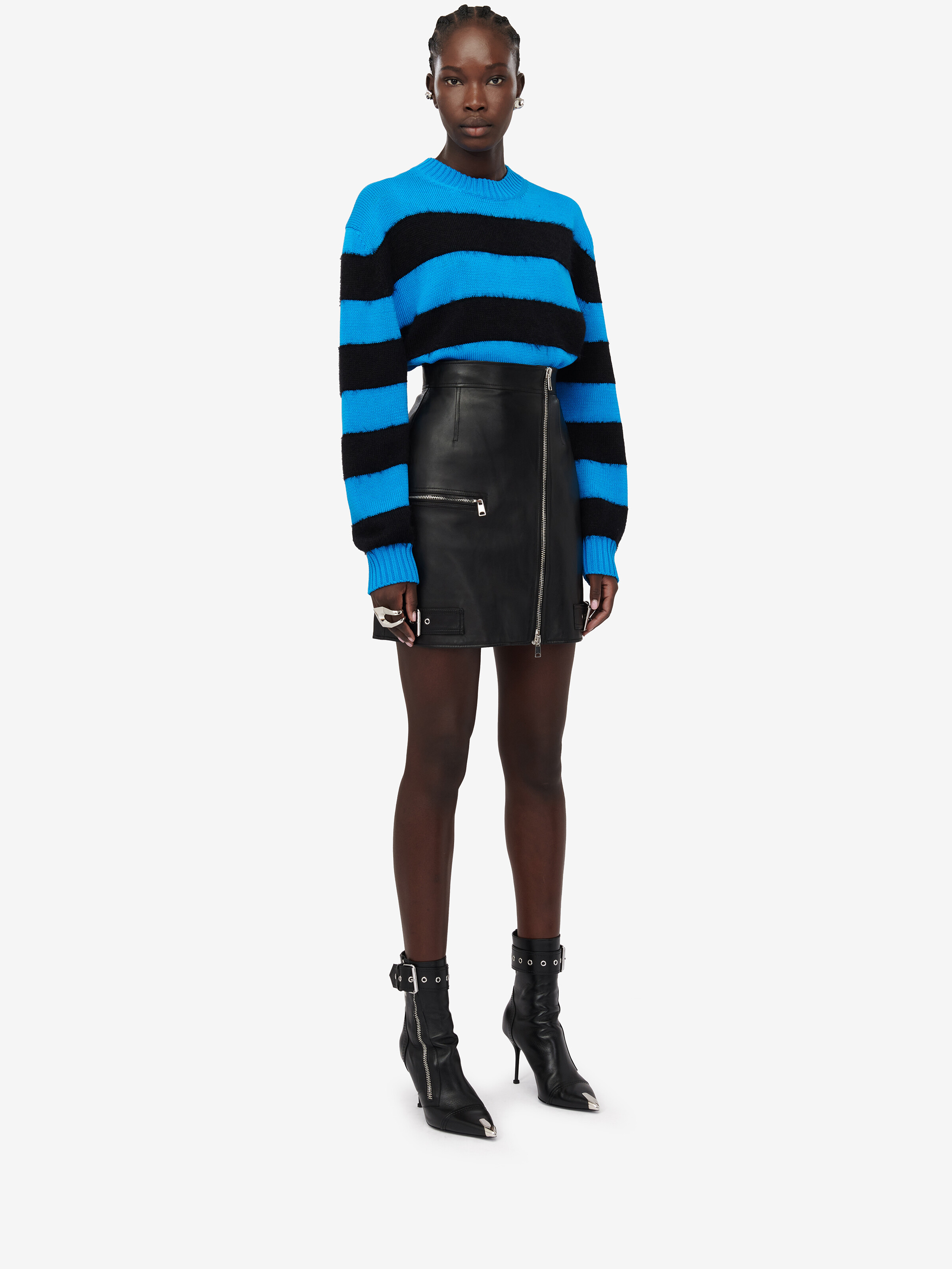 Alexander Mcqueen Multicolor Embroidered Cotton Blend Sweater In Blue