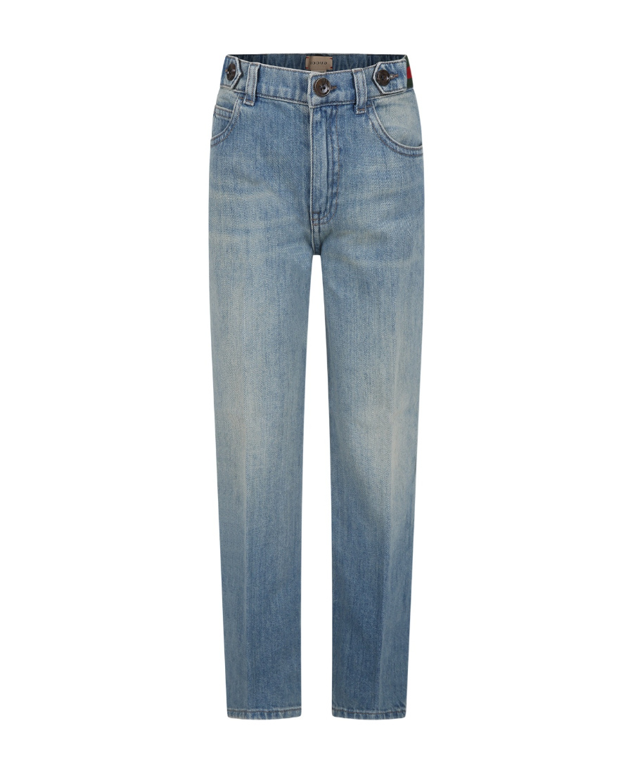 Gucci Blue Jeans For Boy With Web Detail In Blue